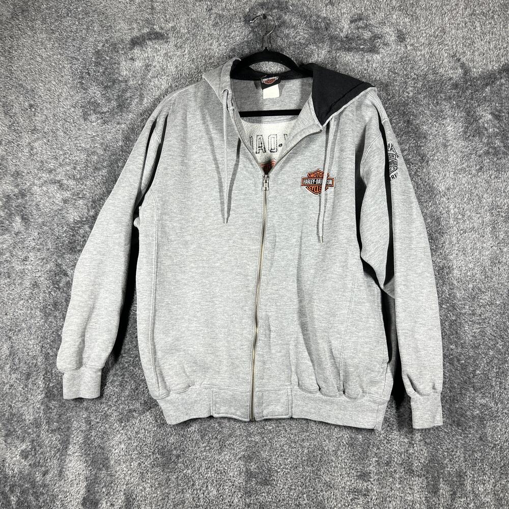 Harley Davidson Hoodie Womens XL Gray Full Zip Hooded Pockets Graphic Biker